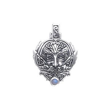 Green Man Sterling Silver Pendant With Gem TPD391